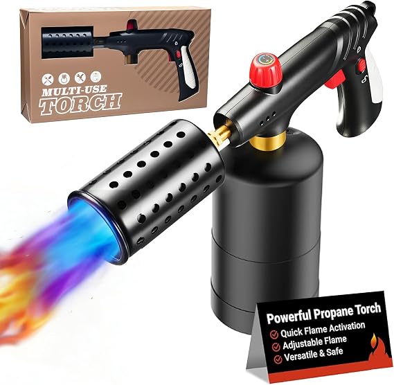 Propane Torch, Cooking Blow Torch Gun with a Safety Lock, Charcoal Lighter, Flame Thrower, Kitchen Food Torch Head for Grill, Sous Vide, BBQ (Tank Not Included) (Platinum)