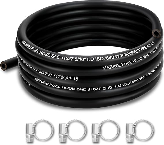5/16" Marine Fuel Line Hose - 12 FT SAE J1527 Type A1-15 Rubber Fuel Line for Boats, Outboards & Marine Engines