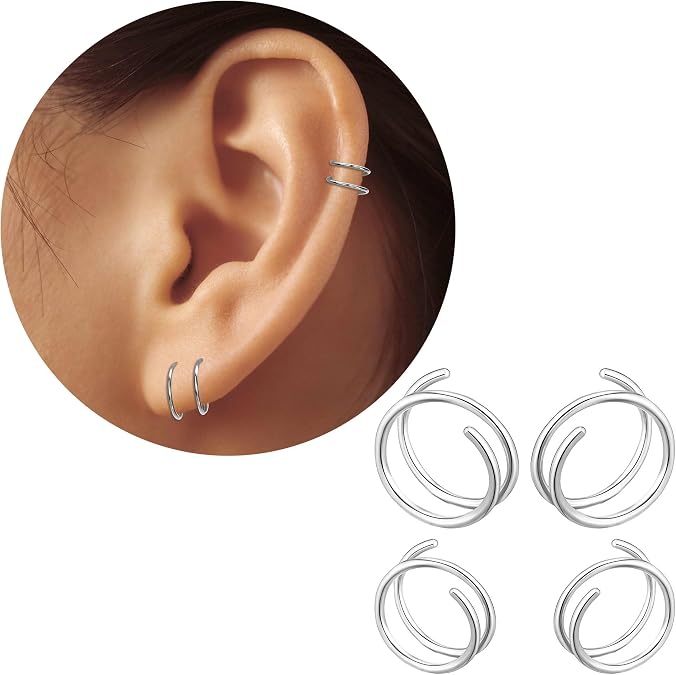 Trinckle Double Hoop Earrings for Single Piercing Tiny Twist Helix Earring
