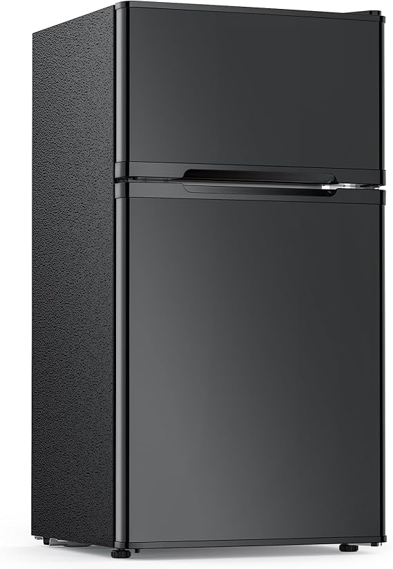 Electactic 2.5 Cu.Ft Double Door Mini Fridge with Freezer, Black Compact Refrigerator for Dorm Office Apartment