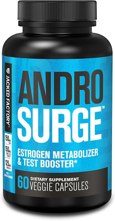 Jacked Factory Androsurge Estrogen Blocker for Men - Natural Testosterone Booster for Men & Estrogen Metabolizer with Tongkat Ali, DIM, Long Jack & More - Test Booster & Muscle Builder - 60 Count