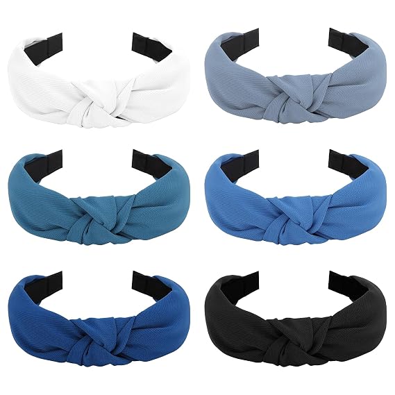 Knotted Headband for Women Non-slip Head Bands Top Knot Headbands Solid Colors Blue Headbands Fashion Hair Accessories for Women Girls