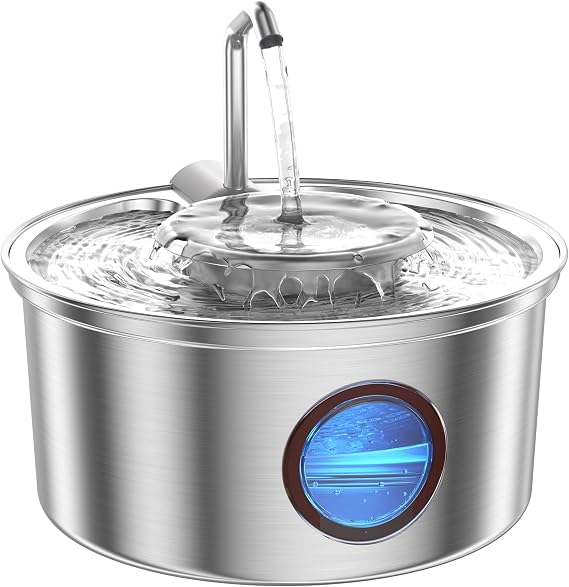 Puppyspout Stainless Steel Cat Water Fountain, Visible Window, 108 oz/3.2L