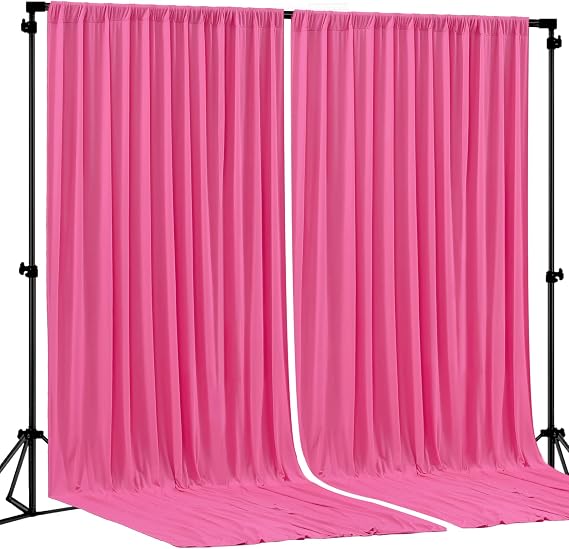 Hot Pink Backdrop Curtain 2 Panels-Wrinkle-Free Polyester Photography Drapes for Wedding Party Photo Background Decorations- 8 X10FT (Hot Pink)