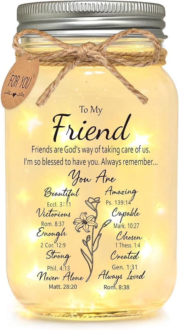 Christian Gifts for Friend, Faith Inspired Mason Jar Night Light