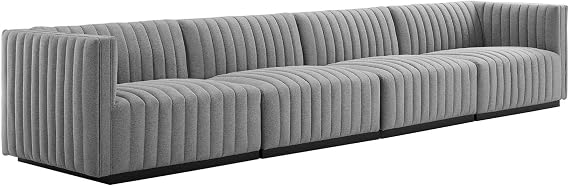 Modway Conjure 4-Piece Channel Tufted Fabric Sofa in Black/Light Gray