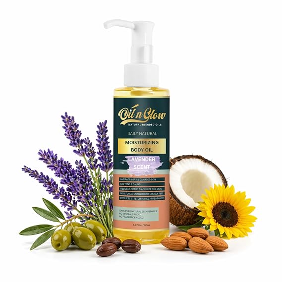 100% Natural Hydrating Body Oil After Shower, Non-Greasy Moisturizing Body Oils For Women, Men Dry Skin 5.07 fl oz/150ml- Lavender Scent
