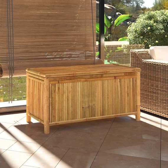 Patio Storage Box Patio Deck Box, Outdoor Cushion Storage Container Bin Chest for Patio Cushions, Outdoor Gardening Tools, 43.3"x20.5"x21.7" Bamboo