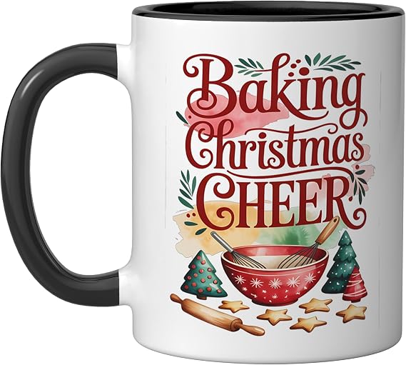 Cute Baking Christmas Cheer - Adorable Holiday Cookie Bakers Ceramic Mug, Black/White