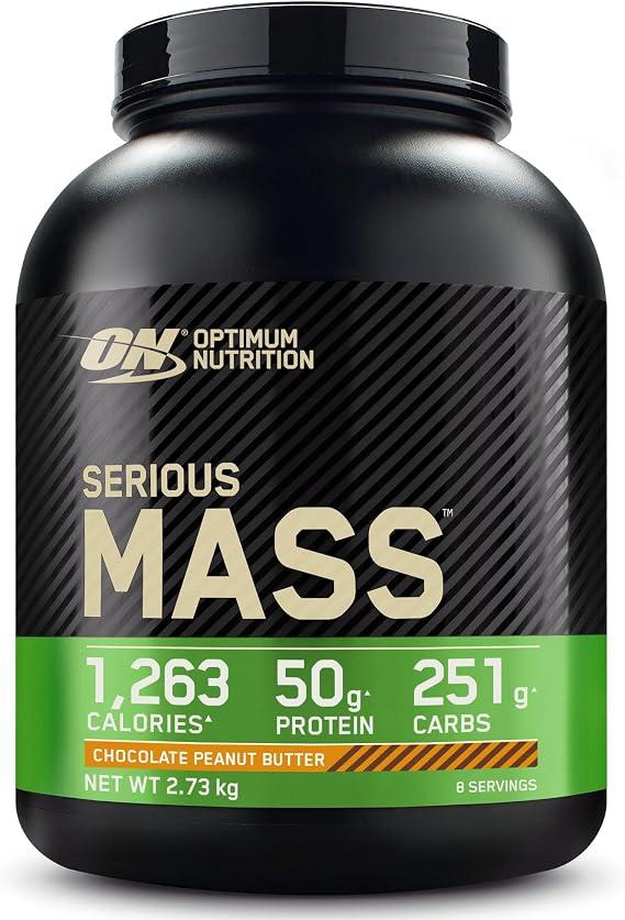 Optimum Nutrition Serious Mass Protein Powder High Calorie Mass Gainer with Vitamins, Creatine and Glutamine, Chocolate Peanut Butter, 8 Servings, 2.73 kg, Packaging May Vary