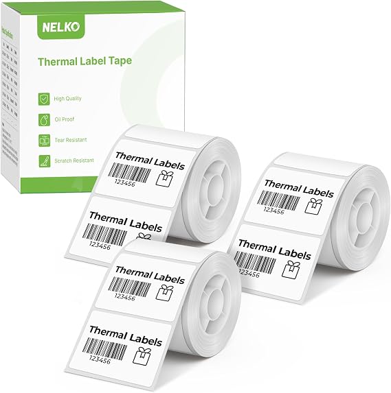 Thermal Labels for Nelko PM220 Label Maker, 1.57'' x 1.18'' (40x30mm) Thermal Sticker Label, Waterproof, Multi-Purpose Label Tape, 3 Rolls of 230 Self-Adhesive Thermal Paper (White)
