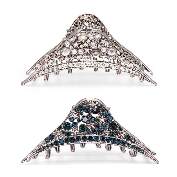 Metal Claw Hair Clips For Women and Girls Lightweight Retro Style With Sparkly Glitter Rhinestones Banana Jaw Hair Clamps Strong Hold Nonslip Hair Accessories