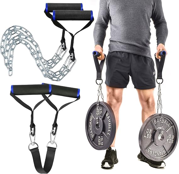 Logest Farmers Walk Handle Set with Chain - Set 2 Stainless Steel Chains with Non-Slip Rubber Handles - Weightlifting Equipment Attachment Tarof gets Arms Shoulders Core Abs Farmer Walk Handles