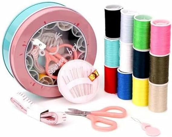 AEE® Metal Kutulu Dikiş Seti – İplik, Mezura, Makas, İğne ve Aksesuarlar Tam Set Taşınabilir Seyahat Ev Tipi Dikiş Kiti