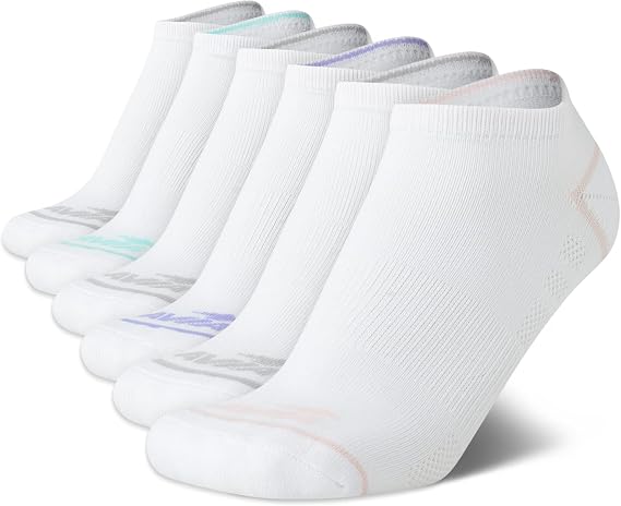Avia Women's No Show Low Cut Running Socks (6 Pack), Size 4-9, Pure White