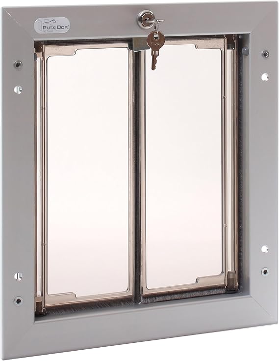 PlexiDor Performance Pet Doors for Dogs and Cats - Door Mount Dog Door with Lock and Key - Silver, Medium Sizes