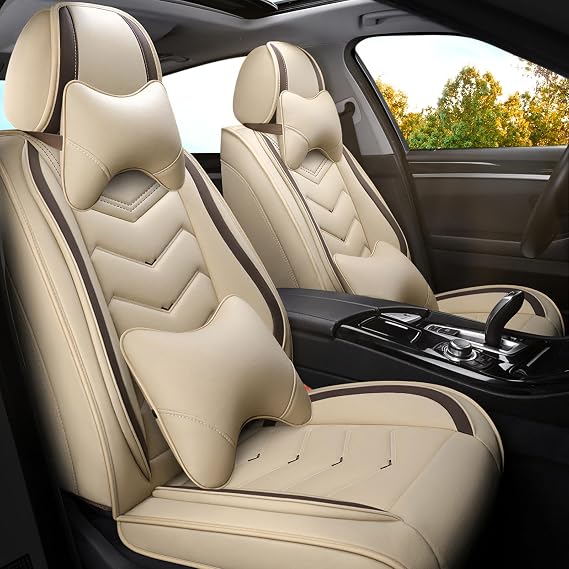 ADERN Car Seat Covers for VW ID.4 2021-2026, Premium Nappa Leather Car Seat Cover, Stylish Sport Seat Covers, Automobile Seat Cover Sets.(Luxury 2 Seats/Beige)