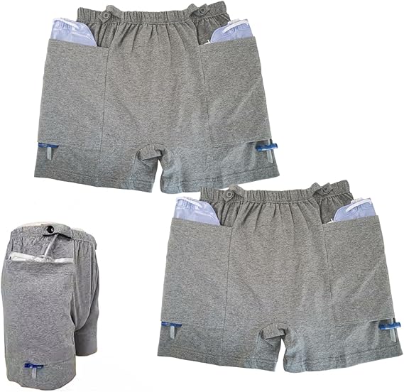 2 PCS Postoperative Care Ostomy Stoma Shorts for Nephrostomy Bag and Catheter Leg Bag, Comfortable, Machine Washable