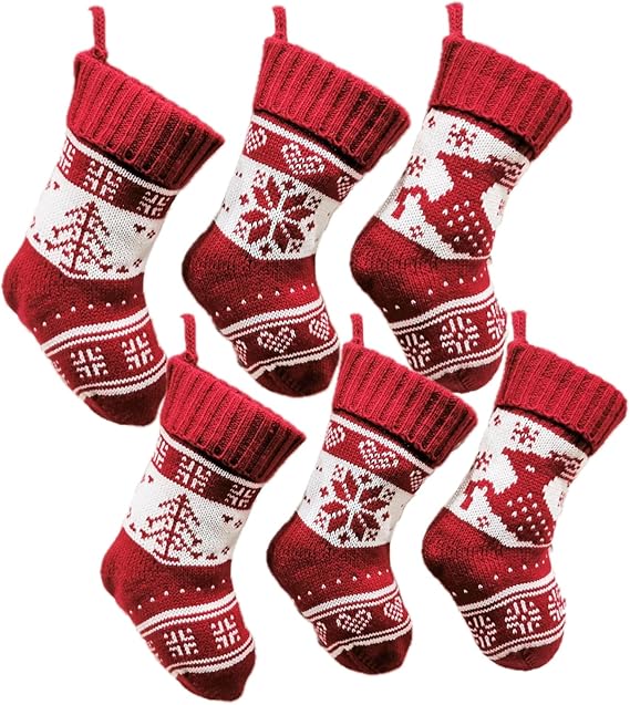 6pcs 6inch Mini Knitted Christmas Stockings Samll Cute Hanging Socks Xmas Decorations for Family Holiday Fireplace Decor Gift Tree Ornaments (6)