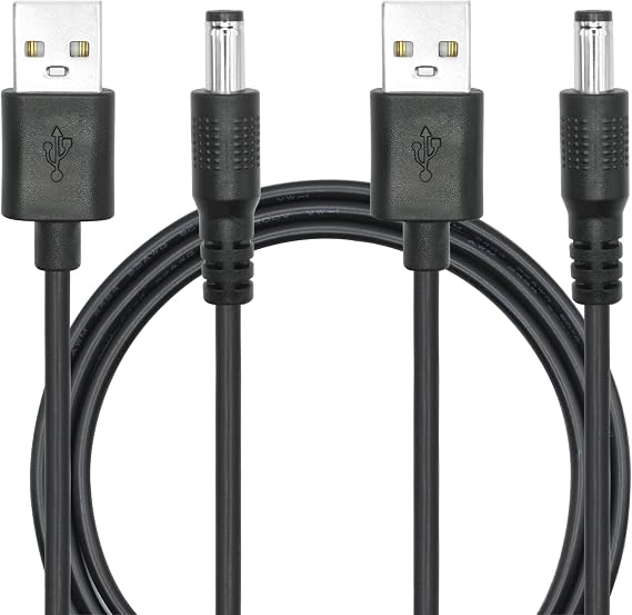 2Pcs USB to DC 5.5mm x 2.1mm Power Cord 3FT, Charging Cable 5V Maximum 3A