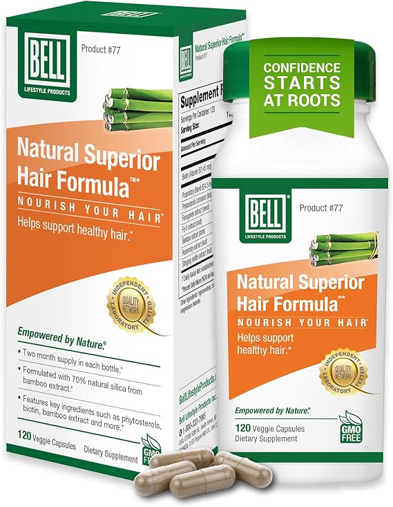 Bell Natural Superior Hair Formula Lifestyle Products | an Innovative Healthy Hair Supplement for Men and Women | With biotin, bamboo silica, fo-ti, nettle & fenugreek to support thicker, fuller-looking hair for women and men
