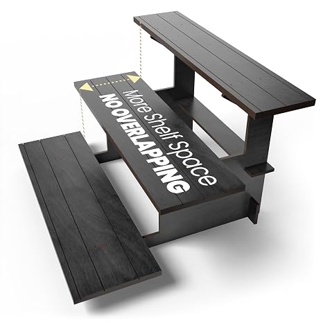 DS The Display Store Straight Black Wooden Tiered Stand, Portable Products Shelf, Jewelry and Card Rack, Risers, Altar Shelf, Stand for Vendor Events