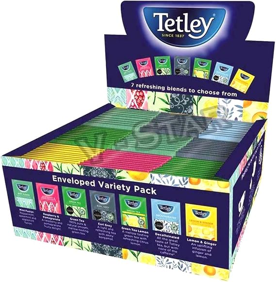 TETLEY TAG ENVELOPED Variety Pack Tea Bags 7 Mixed Flavours / 90 Bags (1 Box)