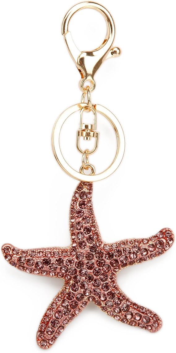 TOPASION Lucky Starfish Colorful Opal Rhinestone Plating Women Car/Bag Keychain Purse Charm