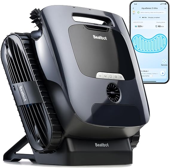 Beatbot Aquasense Pro Pool Cleaner Robot with Wireless Charging Dock, Clarifies Water, Skims Water Surface, 5-in-1 Comprehensive Cleaning, Surface Parking, Intelligent Path Optimization - Dark Blue