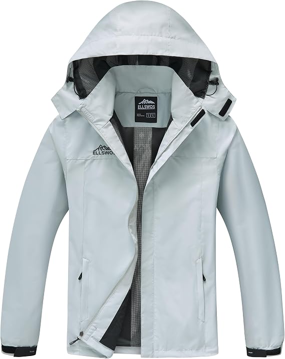 ELLSWOS Men's Lightweight Waterproof Rain Jacket with Detachable Hood