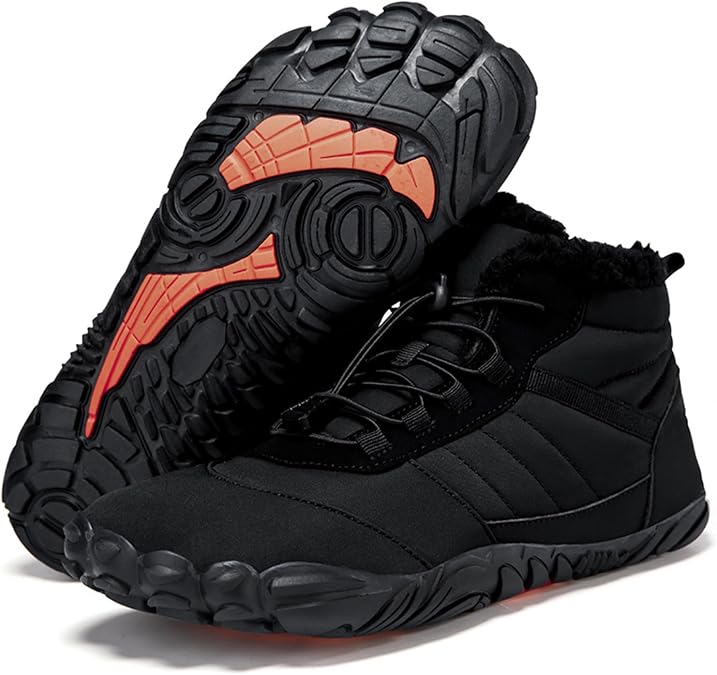 FLIOZY Mens Barefoot Boots Womens Winter Non-Slip Mens Hiking Boots Waterproof Non-Slip With Plush Fleece Lining, Wide Toe Shoes