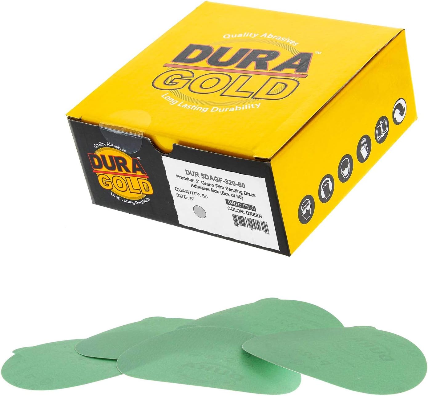 Dura-Gold Premium 5" Green Film PSA Sanding Discs - 80 Grit (Box of 50) - Film Back Self Adhesive Stickyback Sandpaper Discs for DA Sanders, Fast Cut Abrasive - Sand Automotive Paint Woodworking Wood