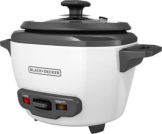 BLACK+DECKER Rice Cooker, 1.5-Cup Uncooked (3-Cup Cooked) Rice, Steaming Basket, Removable Non-Stick Bowl, One-Touch, White