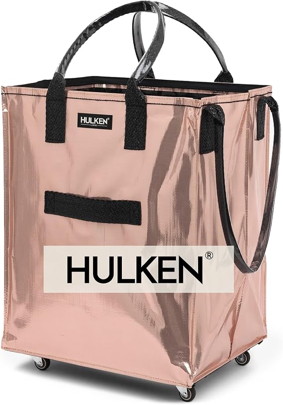 HULKEN - Large Cosmic Red Shopping Trolley on Wheels Foldable & Reusable - Rolling Shopping Bag with Wheels - Wheeled Tote - 66 lb Limit, Zipper Closure, Water-Resistance, Unbreakable Handles