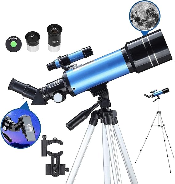 LSLYTQ Spacmirrors Telescope for Adults Astronomy Beginners 70Mm Refractor Telescopes with Adjustable 51 Inch Tripod Phone Adapter Erect-Image Diagonal and Moon Filter