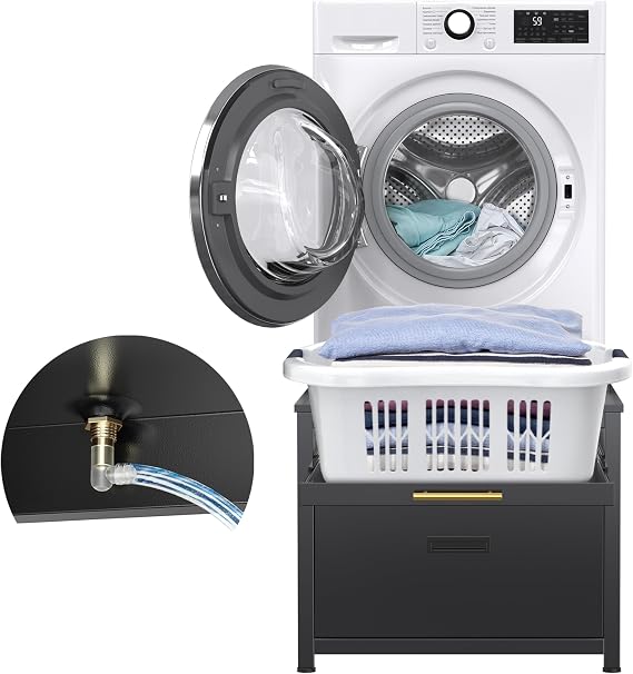 GDLF 24.1" Laundry Pedestal, Compact Washer Dryer Stand with Shelf, Black