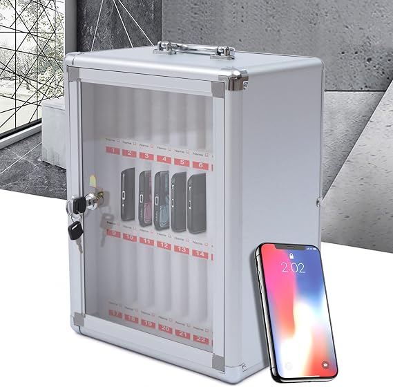 24 Slots Cell Phone Holder, Aluminum Alloy Pocket Chart Storage Cabinet for Cell Phones, Cell Phone Locker with Security Lock and Handle, Cellphone Box for Classroom Office Labs,Wall-Mounted