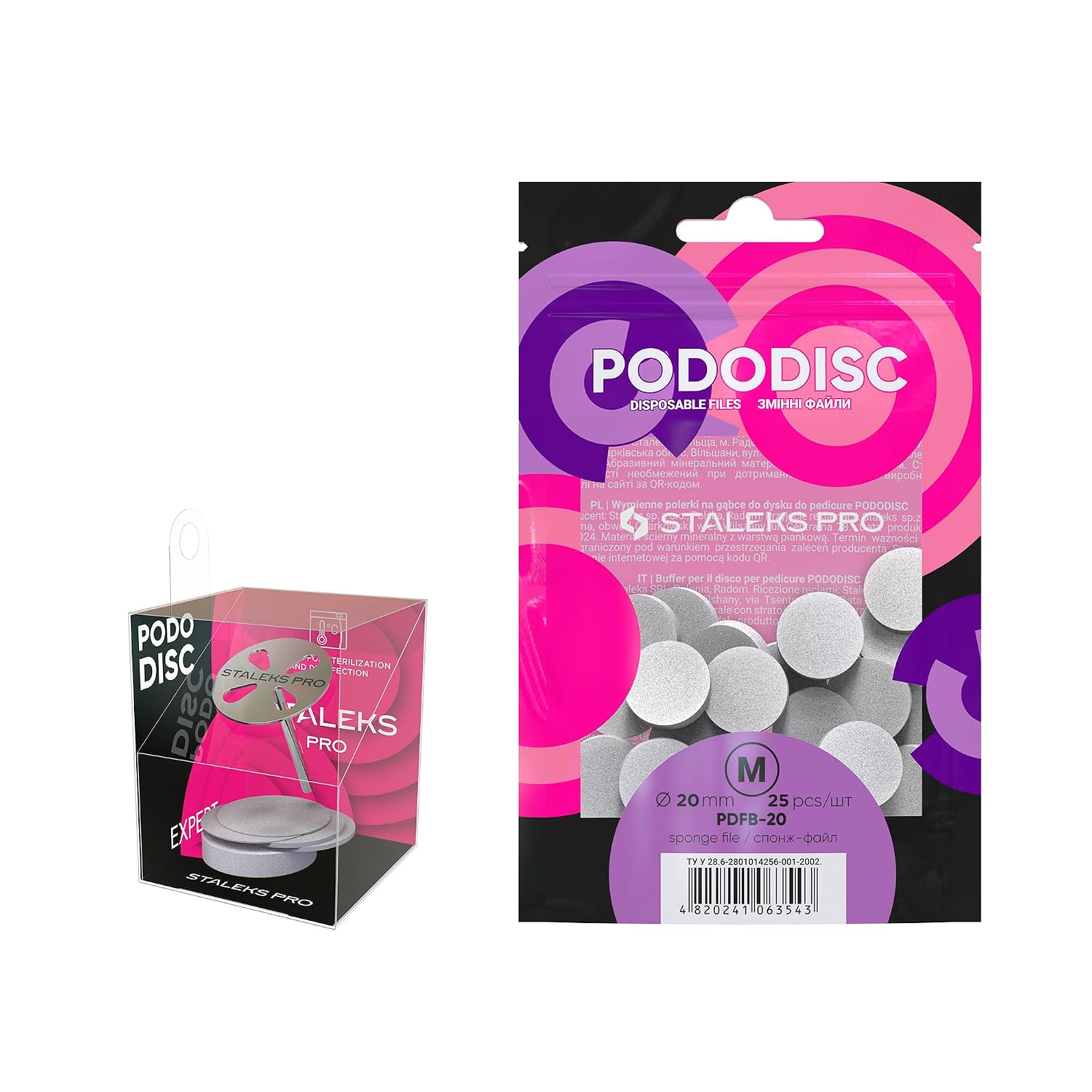 STALEKS PRO PODODISC M Expert Set – Pedicure Disc 20 mm with 25 Disposable Sponge Files 320 Grit – Lightweight Stainless Steel Base with Buffing Pads for Smooth Skin Finish