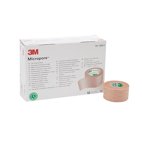 3M Microfoam Surgical Tape, Non-Sterile, Easy Tear Paper, Tan, 1 in x 10 yds, 12 Count | Easy Tear Paper, 10 yds