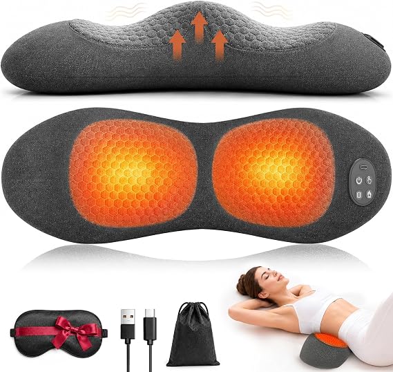 Upgraded 3-in-1 Triple Fusion Back Massager, Cordless Lumbar Support Pillow | with Heat, Massage, Electric Stretch for Pain Relief, Lower Back Massager with 3000mAh Rechargable for Bed Office Chair Car