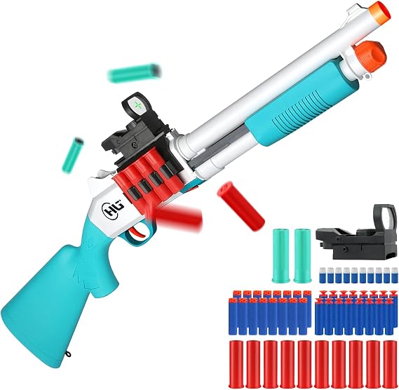 Toy Gun Models Foam Blasters (33-Inch) Jumping Shell Design [with10 Shell 40 Soft Darts] Perfect for Indoor and Outdoor Play (Blue-Green)