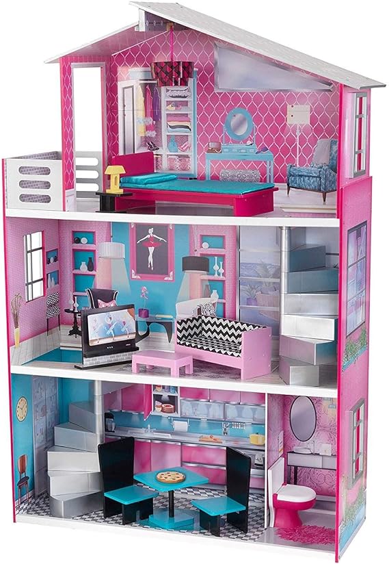 KidKraft Wooden Breanna Dollhouse for 18" Dolls with 12Piece Accessories, 5-Foot Tall Toy, Multicolor, Model:65882