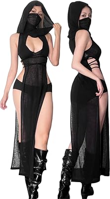 Sexy Y2K Rave Outfits Women Cutout Bodycon Dress Sleeveless Streetwear High Slit Long Hooded Dress wimsuit Cover Ups