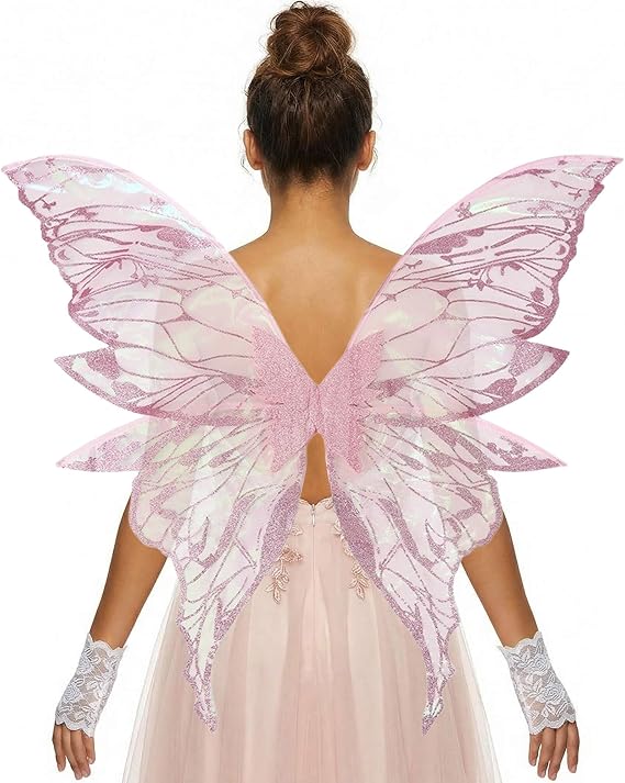 YKW Fairy Wings for Adult Women,31.5"x29" Butterfly Cosplay Wings with Lace Gloves,Organza Costume Wings for Halloween Party