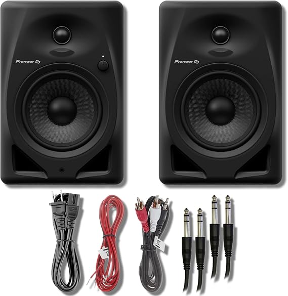 Pioneer DM-50D Active 5" Desktop Monitor and DJ Speakers (Black) with Professional Graded TRS to TRS Cables