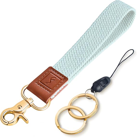 Fishent Stretchy Wristlet Keychain,Braided Cute Wrist Lanyards for Keys, Key Chain Holder for Women Men, Wrist Strap Keychain for Car Keys Phone Camera Wallet ID Badges Card, Sky Blue