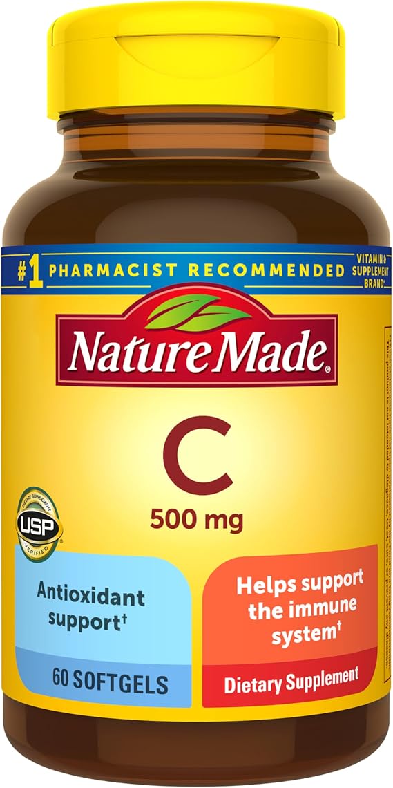 Nature Made Vitamin C 500 mg for Daily Immune Support, 60 Softgels