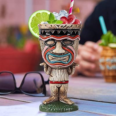 250ML Tiki Mugs Cocktail,Ceramic Tiki Mug for Exotic Cocktail Glasses,Tiki Bar Professional Hawaiian Party Barware - Great Home Bar Present idea