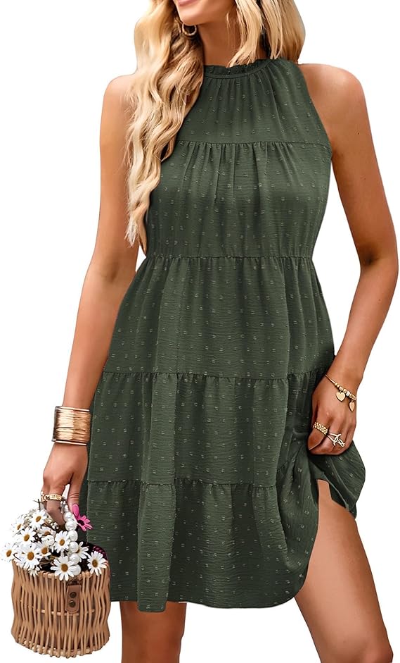KIRUNDO Summer Sundresses for Women Halter Dress Babydoll