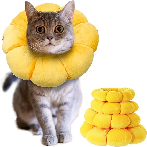 Cat Small Dog Recovery Collar, Cute Sunflower Neck Cone After Surgery, Adjustable Pet E Collar, Wound Healing Protective Cone Surgery Recovery Elizabethan Collars for Small Pets